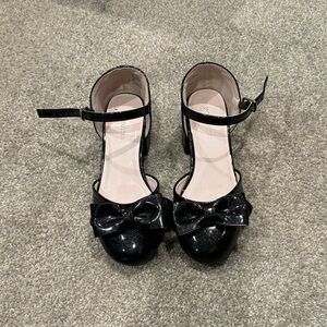 Nordstrom Black Glitter Bow Kids Dress Shoes